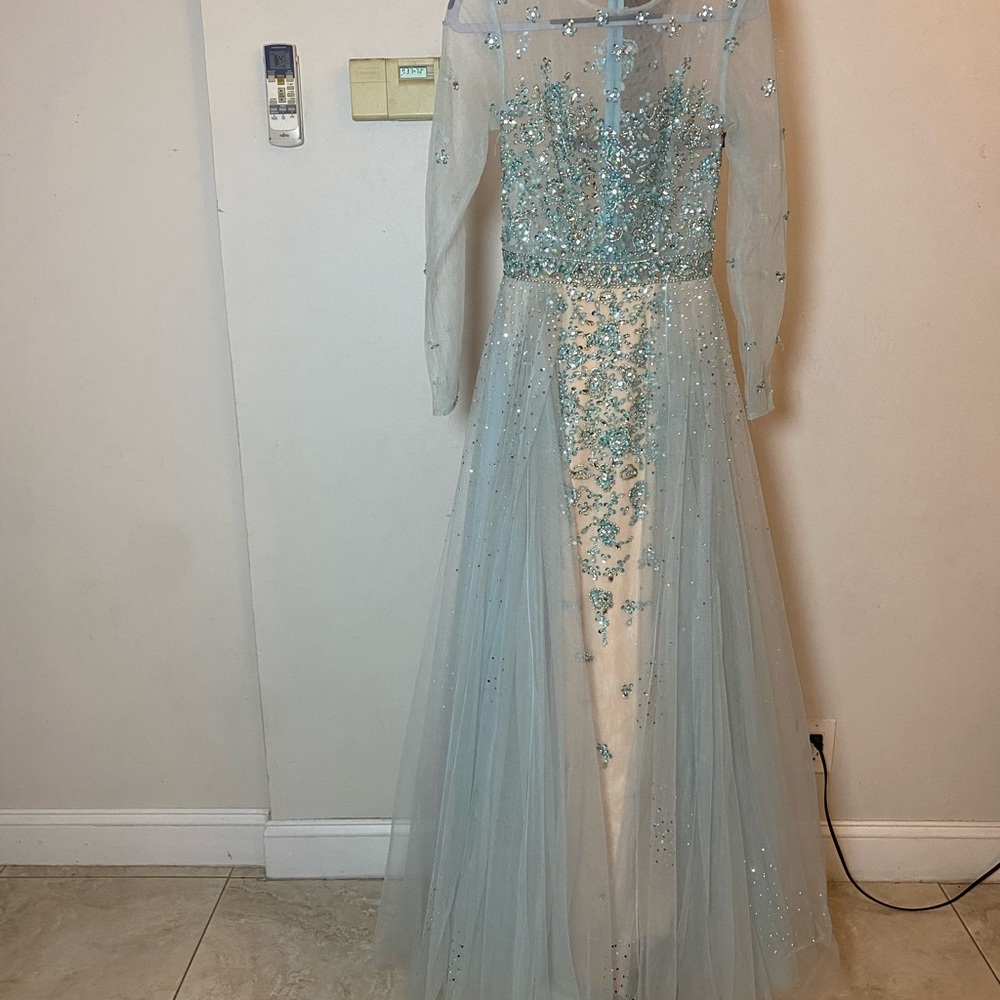 Jovani Light Blue Long Sleeve Gown